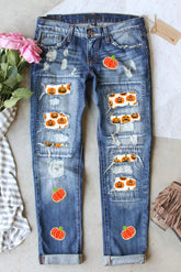 Distressed Pumpkin Jeans with Pockets Medium OutfitFlow