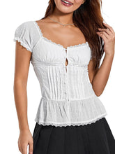 Ruffled Lace Trim Corset Blouse White OutfitFlow