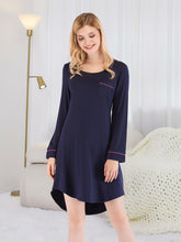 Round Neck Night Dress with Pocket Dark Navy OutfitFlow
