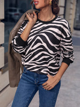 Zebra Print Round Neck Casual Sweatshirt White OutfitFlow