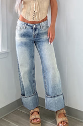 Washed Wide Leg Jeans with Pockets Medium OutfitFlow