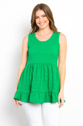 Be Stage Ruffled Sleeveless Babydoll Top Green OutfitFlow