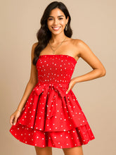 Smocked Heart Print Tube Dress Red OutfitFlow