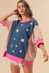 BiBi US Flag Theme Color Block Star Patch T-Shirt Navy Multi OutfitFlow