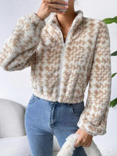 Zip Up Long Sleeve Fuzzy Outerwear Tan OutfitFlow