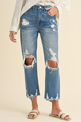 Annie Wear Distressed Raw Hem Cropped Jeans Denim OutfitFlow