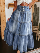 Tiered Button-Fly Denim Skirt Medium OutfitFlow