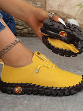 PU Leather Round Toe Slip-Ons Yellow OutfitFlow