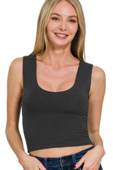 Zenana Double Layered Cropped Tank Top BLACK OutfitFlow