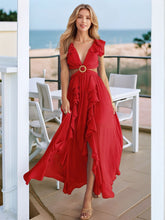 Cutout Ruffled Cap Sleeve Maxi Dress Red OutfitFlow
