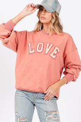 SAGE + FIG LOVE Path Applique Drop Shoulder Sweatshirt Pink Orange OutfitFlow