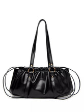 Ruched Leather Shoulder Bag Black onesize OutfitFlow