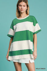Umgee Mineral Wash ColorBlock Tunic Dress KELLY GREEN OutfitFlow