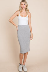 BOMBOM Elastic Waist Pencil Skirt Heather Gray OutfitFlow