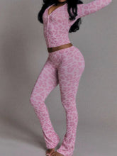 Zip Up Long Sleeve Top and Pants Set Pink OutfitFlow