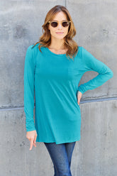Basic Bae Full Size Round Neck Long Sleeve Top Cerulean OutfitFlow