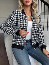Zip Up Houndstooth Pattern Jacket Black OutfitFlow