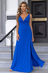 Twisted Slit Plunge Maxi Dress Cobalt Blue OutfitFlow