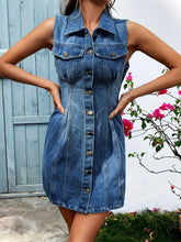 Pocketed Button Up Sleeveless Denim Dress Medium OutfitFlow