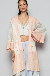 POL Double Gauze and Lace Mix Cardigan with Embroidered Detail Watermelon pink OutfitFlow