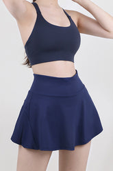 High Waist Pleated Active Skirt Dark Blue OutfitFlow