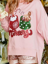 Christmas Sequin High-Low Round Neck Sweatshirt Pink OutfitFlow