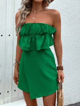 Perfee Ruffled Tube Romper Dark Green OutfitFlow