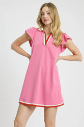 Umgee Contrast Trim Cap Sleeve Mini Dress Pink OutfitFlow