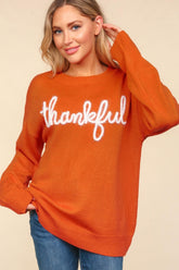 Haptics Full Size Metallic Glitter Embroidery Sweater Orange-Red OutfitFlow
