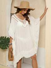 Cutout Ruffled Half Sleeve Cover-Up Ivory One Size OutfitFlow