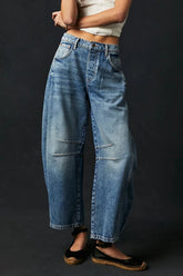 Wide Leg Jeans with Pockets Dusty Blue OutfitFlow