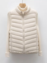 Quilted Zip Up Turtleneck Vest Coat Ivory OutfitFlow