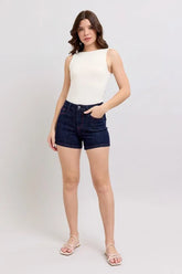 Judy Blue Full Size High Waist Heart Shaped Pkts & Red Contrast Thread Denim Shorts Plus Size DK OutfitFlow
