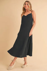 Side Button Midi Cami Dress BLACK OutfitFlow