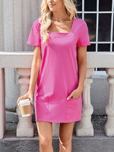 Lovelet Square Neck Short Sleeve Mini Tee Dress Hot Pink OutfitFlow