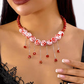 Halloween Theme Necklace with Dangling Beads Red One Size OutfitFlow