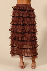 Layered Ruffled Tulle Maxi Skirt MOCHA OutfitFlow
