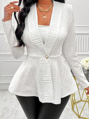One Button Textured Peplum Cardigan OutfitFlow
