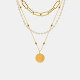 Synthetic Pearl Titanium Steel Three-Layered Necklace Gold One Size OutfitFlow