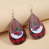 PU Leather Plaid Teardrop Earrings Scarlet One Size OutfitFlow
