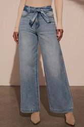 Tied Wide Leg Jeans with Pockets Medium OutfitFlow