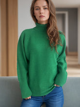 Turtleneck Raglan Sleeve Sweater Dark Green One Size OutfitFlow