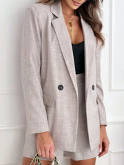 One Button Lapel Collar Blazer and Shorts Set OutfitFlow