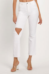RISEN Full Size Distressed Cropped Straight Jeans White OutfitFlow