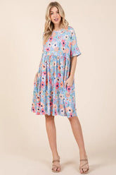 BOMBOM Floral Shirred Dress with Pockets AS SHOWN OutfitFlow