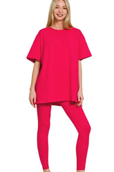 Zenana Cotton Round Neck Top & Legging Set RUBY OutfitFlow