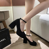 Square Toe Block Heel Pumps Black OutfitFlow
