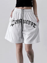 Drawstring Letter Shorts White OutfitFlow