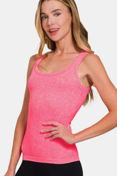 Zenana Ribbed Scoop Neck Tank N Coral Fuchsia OutfitFlow
