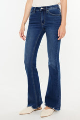 Kancan Cat's Whiskers Raw Hem Flare Jeans DARK OutfitFlow